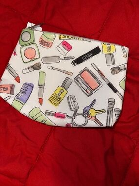 Clinique White Cosmetic Pouch with Multicolor Beauty Icons